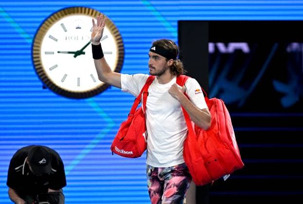 TENNIS AUSTRALIAN OPEN, Stefanos Tsitsipas of Greece is seen arriving on court prior to this quarter final match against Jiri Lehecka of Czech Republic at the 2023 Australian Open tennis championship at Melbourne Park in Melbourne, Tuesday, January 24, 2023. ( NO ARCHIVING, EDITORIAL USE ONLY, NO USE IN BOOKS WITHOUT CONSENT MELBOURNE VICTORIA AUSTRALIA  Copyright: xLUKASxCOCHx 20230124001756103959