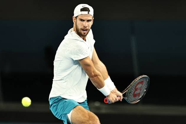 Karen Khachanov, RUS, during quarter finals of 2023 Australian Open in Melbourne, 24 01 2023