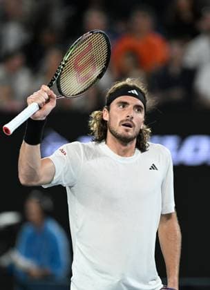 TENNIS AUSTRALIAN OPEN, Stefanos Tsitsipas of Greece reacts after winning the first set during his quarter final match against Jiri Lehecka of Czech Republic at the 2023 Australian Open tennis championship at Melbourne Park in Melbourne, Tuesday, January 24, 2023. ( NO ARCHIVING, EDITORIAL USE ONLY, NO USE IN BOOKS WITHOUT CONSENT MELBOURNE VICTORIA AUSTRALIA  Copyright: xLUKASxCOCHx 20230124001756108539