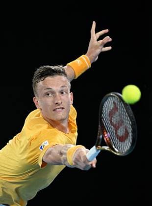 TENNIS AUSTRALIAN OPEN, Jiri Lehecka of Czech Republic returns to Stefanos Tsitsipas of Greece during their quarter final match at the 2023 Australian Open tennis championship at Melbourne Park in Melbourne, Tuesday, January 24, 2023. ( NO ARCHIVING, EDITORIAL USE ONLY, NO USE IN BOOKS WITHOUT CONSENT MELBOURNE VICTORIA AUSTRALIA  Copyright: xLUKASxCOCHx 20230124001756110602