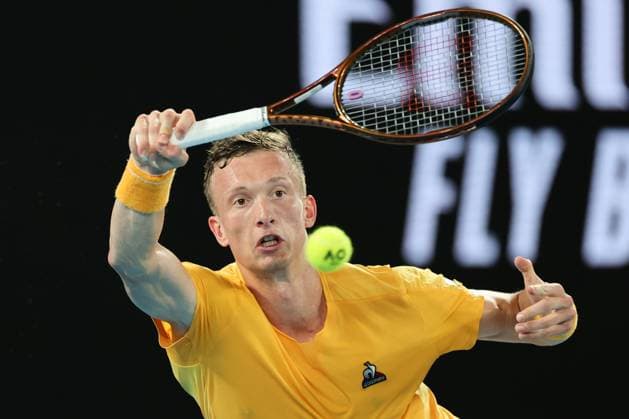 Jiri Lehecka of Czech Republic in action against Stefanos Tsitsipas of Greece in the Quarter Final match, Day 9 at the Australian Open Tennis 2023 at Rod Laver Arena, Melbourne, Australia on 24 January 2023. Copyright: xPeterxDovganx 34782091