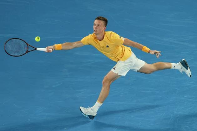 Jiri Lehecka of Czech Republic in action against Stefanos Tsitsipas of Greece in the Quarter Final match, Day 9 at the Australian Open Tennis 2023 at Rod Laver Arena, Melbourne, Australia on 24 January 2023. Copyright: xPeterxDovganx 34782075