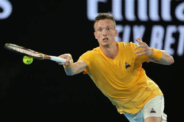 Jiri Lehecka of Czech Republic in action against Stefanos Tsitsipas of Greece in the Quarter Final match, Day 9 at the Australian Open Tennis 2023 at Rod Laver Arena, Melbourne, Australia on 24 January 2023. Copyright: xPeterxDovganx 34782087
