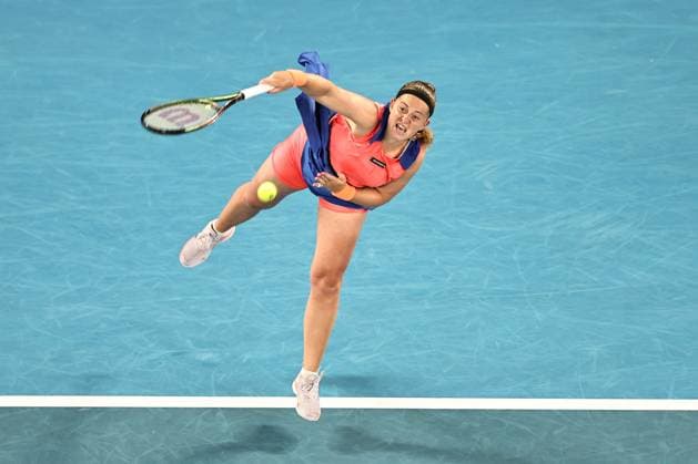 Jelena Ostapenko, LAT, during quarter finals of 2023 Australian Open in Melbourne, 24 01 2023