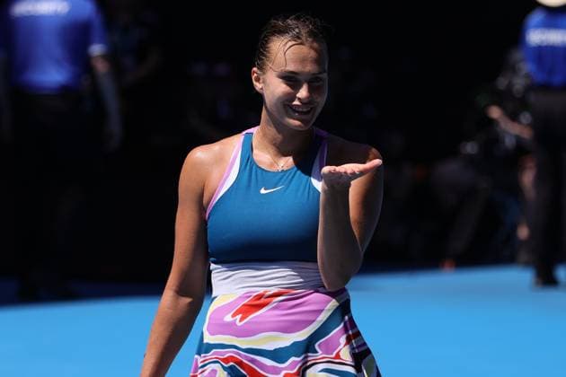 Aryna Sabalenka celebrates defeating Donna Vekic of Croatia 6-3 6-2 in the Quarter Final match, Day 10 at the Australian Open Tennis 2023 at Rod Laver Arena, Melbourne, Australia on 25 January 2023. Copyright: xPeterxDovganx 34782164