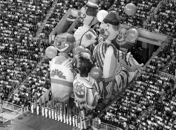 Moscow, USSR. A view of the inflatable figures at the opening ceremony of the 1986 Summer Goodwill Games at the Grand Sports Arena of the Central Lenin Stadium. Valery Zufarov TASS  1547749