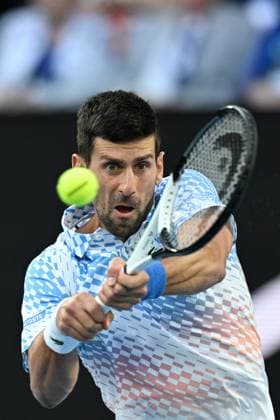 TENNIS AUSTRALIAN OPEN, Novak Djokovic of Serbia in action during his Quarterfinal match agains Andrey Rublev at the 2023 Australian Open tennis tournament at Melbourne Park in Melbourne, Wednesday, January 25, 2023. ( NO ARCHIVING, EDITORIAL USE ONLY, NO USE IN BOOKS WITHOUT CONSENT MELBOURNE VICTORIA AUSTRALIA  Copyright: xLUKASxCOCHx 20230125001756407030