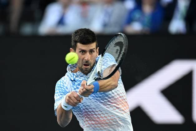 TENNIS AUSTRALIAN OPEN, Novak Djokovic of Serbia in action during his Quarterfinal match agains Andrey Rublev at the 2023 Australian Open tennis tournament at Melbourne Park in Melbourne, Wednesday, January 25, 2023. ( NO ARCHIVING, EDITORIAL USE ONLY, NO USE IN BOOKS WITHOUT CONSENT MELBOURNE VICTORIA AUSTRALIA  Copyright: xLUKASxCOCHx 20230125001756407116