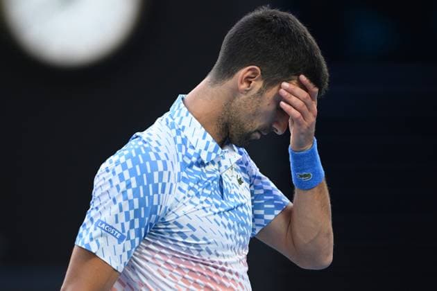 TENNIS AUSTRALIAN OPEN, Novak Djokovic of Serbia during his Quarterfinal match agains Andrey Rublev at the 2023 Australian Open tennis tournament at Melbourne Park in Melbourne, Wednesday, January 25, 2023. ( NO ARCHIVING, EDITORIAL USE ONLY, NO USE IN BOOKS WITHOUT CONSENT MELBOURNE VICTORIA AUSTRALIA  Copyright: xJAMESxROSSx 20230125001756407521