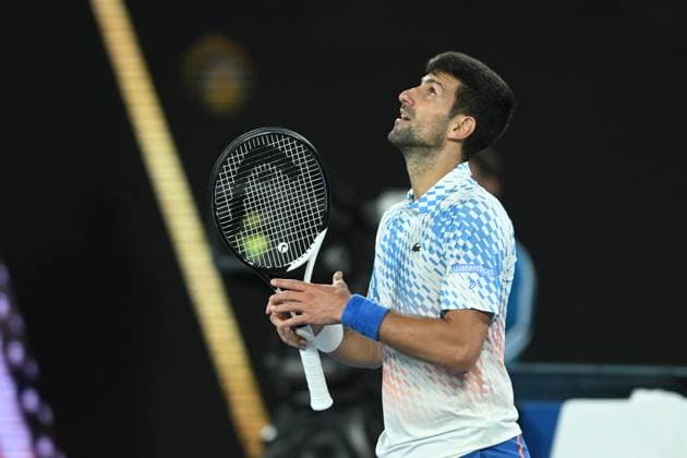 TENNIS AUSTRALIAN OPEN, Novak Djokovic of Serbia celebrates match point during his Quarterfinal match agains Andrey Rublev at the 2023 Australian Open tennis tournament at Melbourne Park in Melbourne, Wednesday, January 25, 2023. ( NO ARCHIVING, EDITORIAL USE ONLY, NO USE IN BOOKS WITHOUT CONSENT MELBOURNE VICTORIA AUSTRALIA  Copyright: xJAMESxROSSx 20230125001756431659