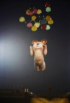 Moscow, USSR. Olympic mascot Misha says good-bye to the audience during the closing ceremony of the 22nd Summer Olympic Games, Olympische Spiele, Olympia, OS at the Grand Sports Arena of the Central Lenin Stadium. Sergei Metelitsa TASS  32453528