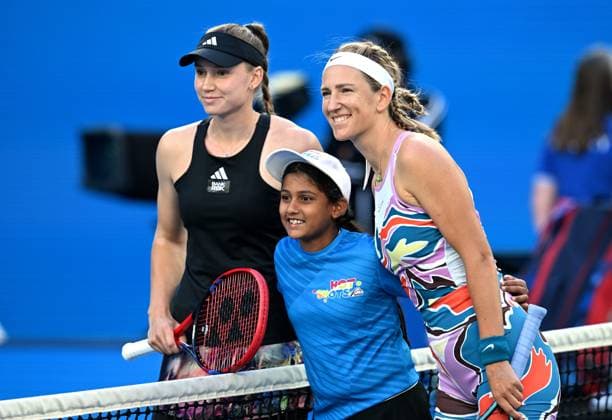 TENNIS AUSTRALIAN OPEN, Elena Rybakina of Kazakhstan (left) and Victoria Azarenka of Belarus pose for photographs prior to their semi final match at the 2023 Australian Open tennis championship at Melbourne Park in Melbourne, Thursday, January 26, 2023. ( NO ARCHIVING, EDITORIAL USE ONLY, NO USE IN BOOKS WITHOUT CONSENT MELBOURNE VICTORIA AUSTRALIA  Copyright: xJAMESxROSSx 20230126001756734598