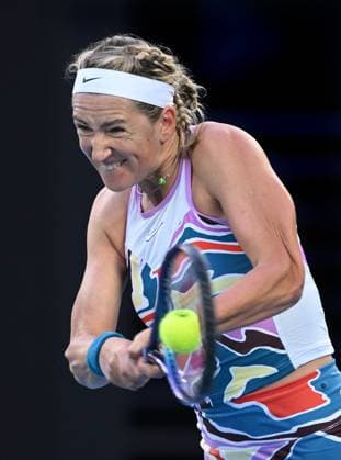 TENNIS AUSTRALIAN OPEN, Victoria Azarenka of Belarus returns to Elena Rybakina of Kazakhstan during their semi final match at the 2023 Australian Open tennis championship at Melbourne Park in Melbourne, Thursday, January 26, 2023. ( NO ARCHIVING, EDITORIAL USE ONLY, NO USE IN BOOKS WITHOUT CONSENT MELBOURNE VICTORIA AUSTRALIA  Copyright: xJAMESxROSSx 20230126001756738337