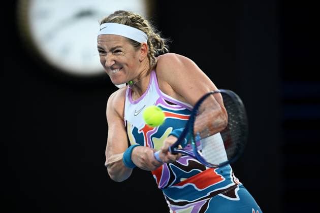 TENNIS AUSTRALIAN OPEN, Victoria Azarenka of Belarus returns to Elena Rybakina of Kazakhstan during their semi final match at the 2023 Australian Open tennis championship at Melbourne Park in Melbourne, Thursday, January 26, 2023. ( NO ARCHIVING, EDITORIAL USE ONLY, NO USE IN BOOKS WITHOUT CONSENT MELBOURNE VICTORIA AUSTRALIA  Copyright: xJAMESxROSSx 20230126001756742506