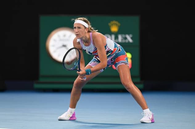 TENNIS AUSTRALIAN OPEN, Victoria Azarenka of Belarus waits to recieve during her semi final match against Elena Rybakina of Kazakhstan at the 2023 Australian Open tennis championship at Melbourne Park in Melbourne, Thursday, January 26, 2023. ( NO ARCHIVING, EDITORIAL USE ONLY, NO USE IN BOOKS WITHOUT CONSENT MELBOURNE VICTORIA AUSTRALIA  Copyright: xLUKASxCOCHx 20230126001756747081