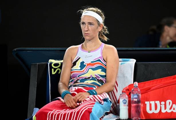 TENNIS AUSTRALIAN OPEN, Victoria Azarenka of Belarus sits between games during her semi final match against Elena Rybakina of Kazakhstan at the 2023 Australian Open tennis championship at Melbourne Park in Melbourne, Thursday, January 26, 2023. ( NO ARCHIVING, EDITORIAL USE ONLY, NO USE IN BOOKS WITHOUT CONSENT MELBOURNE VICTORIA AUSTRALIA  Copyright: xJAMESxROSSx 20230126001756756312