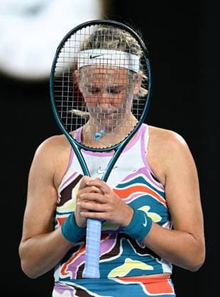 TENNIS AUSTRALIAN OPEN, Victoria Azarenka of Belarus reacts during her semi final match against Elena Rybakina of Kazakhstan at the 2023 Australian Open tennis championship at Melbourne Park in Melbourne, Thursday, January 26, 2023. ( NO ARCHIVING, EDITORIAL USE ONLY, NO USE IN BOOKS WITHOUT CONSENT MELBOURNE VICTORIA AUSTRALIA  Copyright: xJAMESxROSSx 20230126001756758965