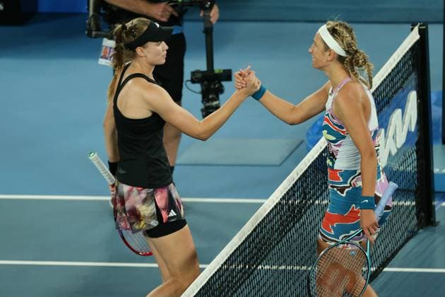 Elena Rybakina of Kazakistan reacts to defeating Victoria Azarenka 7-6 6-3 in the Semi Final, Day 11 at the Australian Open Tennis 2023 at Rod Laver Arena, Melbourne, Australia on 26 January 2023. Copyright: xPeterxDovganx 34782361