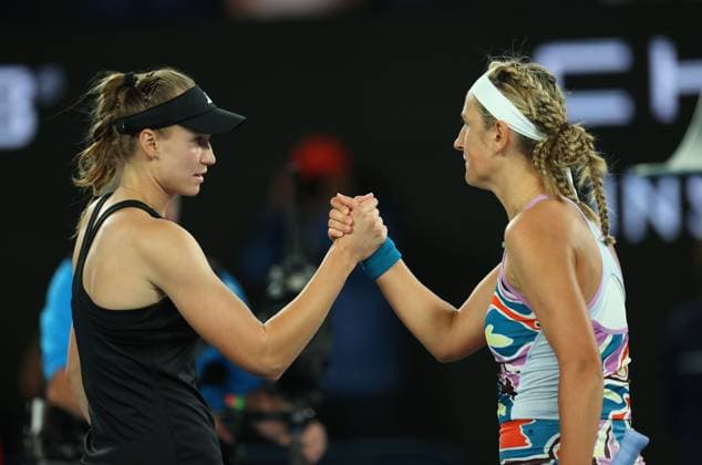Mandatory Credit: Photo by Ella Ling Shutterstock (13736327aq) Elena Rybakina of Kazakhstan beats Victoria Azarenka of Belarus Australian Open, Day Eleven, Tennis, Melbourne Park, Melbourne, Australia - 26 Jan 2023 Australian Open, Day Eleven, Tennis, Melbourne Park, Melbourne, Australia - 26 Jan 2023 Copyright: xEllaxLing Shutterstockx 13736327aq