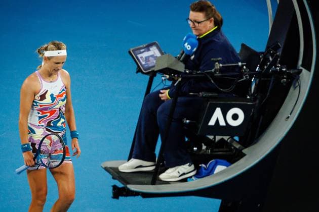 Victoria Azarenka WTA, Tennis Damen 24) pictured during a tennis match between Belarusian Azarenka and Kazakhstani Rybakina, in the Women s Singles Semifinals at the Australian Open tennis Grand Slam, Thursday 26 January 2023 in Melbourne Park, Melbourne, Australia. PATRICKxHAMILTON  x58776916x