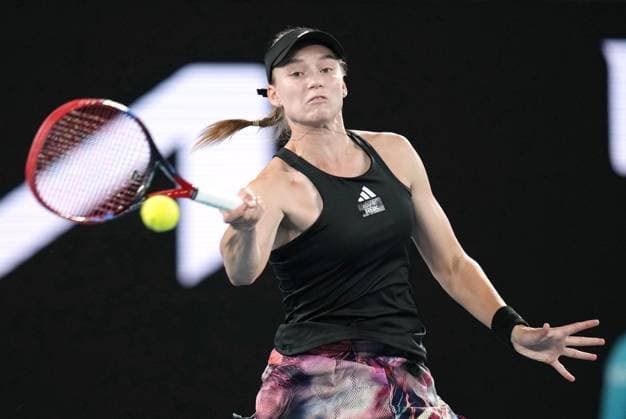 Tennis: Australian Open Elena Rybakina of Kazakhstan plays against Victoria Azarenka of Belarus in a women s singles semifinal at the Australian Open tennis tournament in Melbourne on Jan. 26, 2023.  A14AA0001389227P 