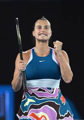 TENNIS AUSTRALIAN OPEN, Aryna Sabalenka of Belarus celebrates after winning her semi final match against Magda Linette of Poland at the 2023 Australian Open tennis championship at Melbourne Park in Melbourne, Thursday, January 26, 2023. ( NO ARCHIVING, EDITORIAL USE ONLY, NO USE IN BOOKS WITHOUT CONSENT MELBOURNE VICTORIA AUSTRALIA  Copyright: xJAMESxROSSx 20230126001756793915