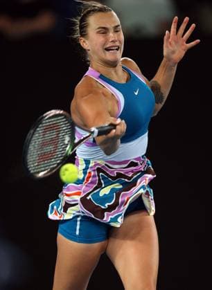 Mandatory Credit: Photo by Ella Ling Shutterstock (13736327bz) Aryna Sabalenka of Belarus Australian Open, Day Eleven, Tennis, Melbourne Park, Melbourne, Australia - 26 Jan 2023 Australian Open, Day Eleven, Tennis, Melbourne Park, Melbourne, Australia - 26 Jan 2023 Copyright: xEllaxLing Shutterstockx 13736327bz