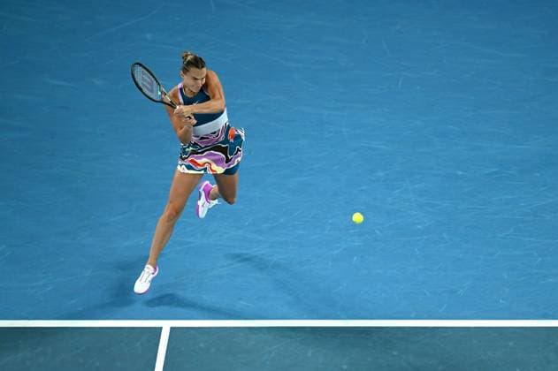 TENNIS AUSTRALIAN OPEN, Aryna Sabalenka of Belarus returns during her semi final match against Magda Linette of Poland at the 2023 Australian Open tennis championship at Melbourne Park in Melbourne, Thursday, January 26, 2023. ( NO ARCHIVING, EDITORIAL USE ONLY, NO USE IN BOOKS WITHOUT CONSENT MELBOURNE VICTORIA AUSTRALIA  Copyright: xLUKASxCOCHx 20230126001756801820
