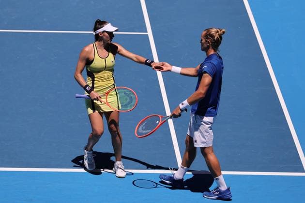 Luisa Stefani and Rafael Matos of Brazil against Sania Mirza and Rohan Bopanna of India in the Mixed Doubles Final match, Day 12 at the Australian Open Tennis 2023 at Rod Laver Arena, Melbourne, Australia on 27 January 2023. Copyright: xPeterxDovganx 34782416