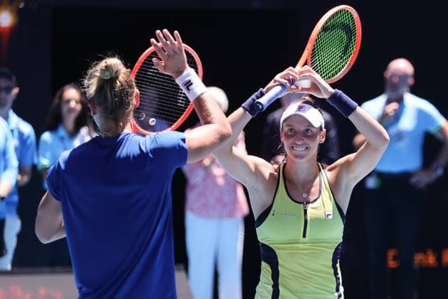 Luisa Stefani and Rafael Matos of Brazil reacts after defeating Sania Mirza and Rohan Bopanna of India 7-6 6-2 in the Mixed Doubles Final match, Day 12 at the Australian Open Tennis 2023 at Rod Laver Arena, Melbourne, Australia on 27 January 2023. Copyright: xPeterxDovganx 34782421