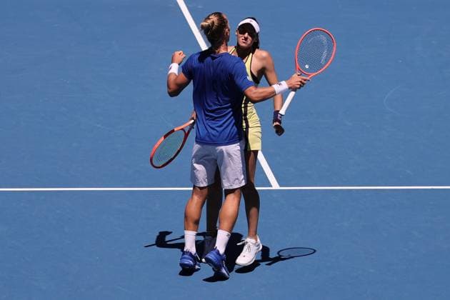 Luisa Stefani and Rafael Matos of Brazil playing against Sania Mirza and Rohan Bopanna of India in the Mixed Doubles Final match, Day 12 at the Australian Open Tennis 2023 at Rod Laver Arena, Melbourne, Australia on 27 January 2023. Copyright: xPeterxDovganx 34782442