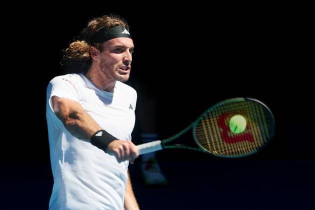 January 27, 2023: 3rd seed STEFANOS TSITSIPAS of Grenada in action against 18th seed KAREN KHACHANOV of the Russian Federation on Rod Laver Arena in a Men s Singles Semifinal match on day 12 of the 2023 Australian Open in Melbourne, Australia. Cal Media USA - ZUMAc04_ 20230127_zaf_c04_001 Copyright: xSydneyxLowx