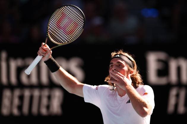 Mandatory Credit: Photo by James Gourley Shutterstock (13736332bz) Stefanos Tsitsipas during his semi-final match Australian Open, Day Twelve, Tennis, Melbourne Park, Melbourne, Australia - 27 Jan 2023 Australian Open, Day Twelve, Tennis, Melbourne Park, Melbourne, Australia - 27 Jan 2023  Copyright: xJamesxGourley Shutterstockx 13736332bz