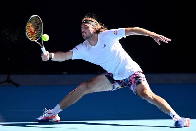TENNIS AUSTRALIAN OPEN, Stefanos Tsitsipas of Greece plays a shot during the Men?s semi final match against Karen Khachanov of Russia at the 2023 Australian Open tennis championship at Melbourne Park in Melbourne, Friday, January 27, 2023. ( NO ARCHIVING, EDITORIAL USE ONLY, NO USE IN BOOKS WITHOUT CONSENT MELBOURNE VICTORIA AUSTRALIA  Copyright: xJOELxCARRETTx 20230127001757070384