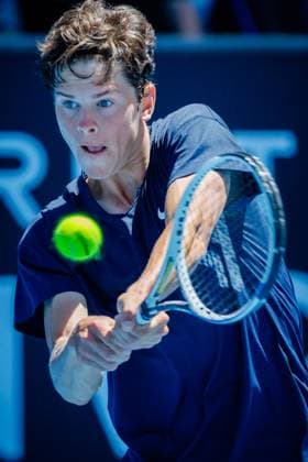 Alexander Blockx ATP, Tennis Herren 1306) pictured during a tennis match between Belgian Blockx and Chinese Zhou, in the semifinals of the junior boys singles at the Australian Open tennis Grand Slam, Friday 27 January 2023 in Melbourne Park, Melbourne, Australia. PATRICKxHAMILTON  x58801705x