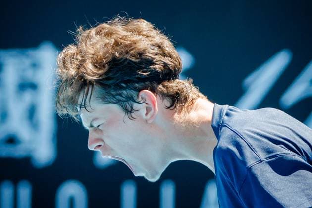 Alexander Blockx ATP, Tennis Herren 1306) pictured during a tennis match between Belgian Blockx and Chinese Zhou, in the semifinals of the junior boys singles at the Australian Open tennis Grand Slam, Friday 27 January 2023 in Melbourne Park, Melbourne, Australia. PATRICKxHAMILTON  x58801727x