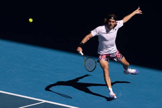 Mandatory Credit: Photo by Ella Ling Shutterstock (13736330r) Stefanos Tsitsipas during his semi-final match Australian Open, Day Twelve, Tennis, Melbourne Park, Melbourne, Australia - 27 Jan 2023 Australian Open, Day Twelve, Tennis, Melbourne Park, Melbourne, Australia - 27 Jan 2023  Copyright: xEllaxLing Shutterstockx 13736330r