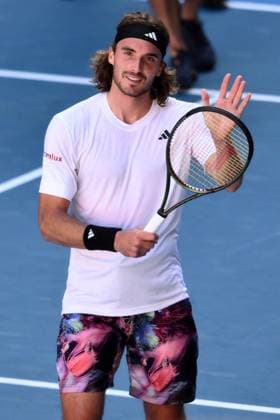 Mandatory Credit: Photo by James Gourley Shutterstock (13736332cw) Stefanos Tsitsipas celebrates victory in his semi-final match Australian Open, Day Twelve, Tennis, Melbourne Park, Melbourne, Australia - 27 Jan 2023 Australian Open, Day Twelve, Tennis, Melbourne Park, Melbourne, Australia - 27 Jan 2023  Copyright: xJamesxGourley Shutterstockx 13736332cw