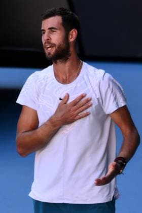 Mandatory Credit: Photo by James Gourley Shutterstock (13736332da) Karen Khachanov thanks the crowd after defeat in his semi-final match Australian Open, Day Twelve, Tennis, Melbourne Park, Melbourne, Australia - 27 Jan 2023 Australian Open, Day Twelve, Tennis, Melbourne Park, Melbourne, Australia - 27 Jan 2023  Copyright: xJamesxGourley Shutterstockx 13736332da