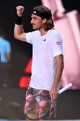 TENNIS AUSTRALIAN OPEN, Stefanos Tsitsipas of Greece celebrates after winning his Men?s semi final match against Karen Khachanov of Russia at the 2023 Australian Open tennis championship at Melbourne Park in Melbourne, Friday, January 27, 2023. ( NO ARCHIVING, EDITORIAL USE ONLY, NO USE IN BOOKS WITHOUT CONSENT MELBOURNE VICTORIA AUSTRALIA  Copyright: xJOELxCARRETTx 20230127001757079886