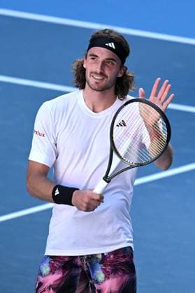 TENNIS AUSTRALIAN OPEN, Stefanos Tsitsipas of Greece celebrates after winning his Men?s semi final match against Karen Khachanov of Russia at the 2023 Australian Open tennis championship at Melbourne Park in Melbourne, Friday, January 27, 2023. ( NO ARCHIVING, EDITORIAL USE ONLY, NO USE IN BOOKS WITHOUT CONSENT MELBOURNE VICTORIA AUSTRALIA  Copyright: xLUKASxCOCHx 20230127001757081014