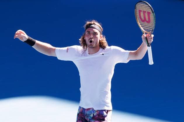January 27, 2023, Melbourne, Australia: 3rd seed STEFANOS TSITSIPAS of Greece in action against 18th seed Karen Khachanov of the Russian Federation on Rod Laver Arena in a Men s Singles Semifinal match on day 12 of the 2023 Australian Open in Melbourne. Melbourne Australia - ZUMAc04_ 20230127_zaf_c04_017 Copyright: xSydneyxLowx