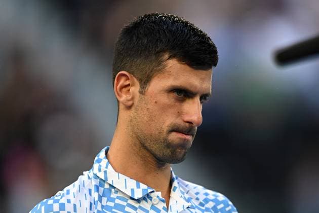 TENNIS AUSTRALIAN OPEN, Novak Djokovic of Serbia after the first game during the Men?s semi final match against Tommy Paul of the United States at the 2023 Australian Open tennis championship at Melbourne Park in Melbourne, Thursday, January 26, 2023. ( NO ARCHIVING, EDITORIAL USE ONLY, NO USE IN BOOKS WITHOUT CONSENT MELBOURNE VICTORIA AUSTRALIA  Copyright: xJOELxCARRETTx 20230127001757096780