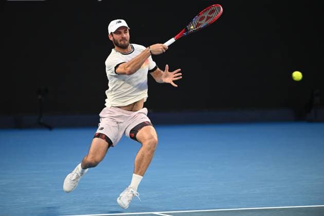 TENNIS AUSTRALIAN OPEN, Tommy Paul of the United States in action during the Men?s semi final match against Novak Djokovic of Serbia at the 2023 Australian Open tennis championship at Melbourne Park in Melbourne, Friday January 27, 2023. ( NO ARCHIVING, EDITORIAL USE ONLY, NO USE IN BOOKS WITHOUT CONSENT MELBOURNE VICTORIA AUSTRALIA  Copyright: xJOELxCARRETTx 20230127001757107589