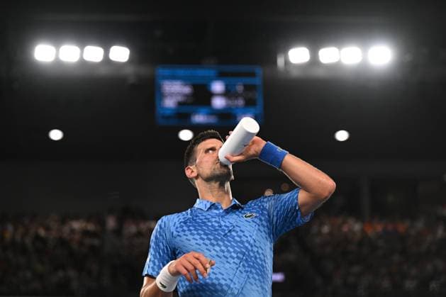 TENNIS AUSTRALIAN OPEN, Novak Djokovic of Serbia between games during the Men?s semi final match against Tommy Paul of the United States at the 2023 Australian Open tennis championship at Melbourne Park in Melbourne, Friday January 27, 2023. ( NO ARCHIVING, EDITORIAL USE ONLY, NO USE IN BOOKS WITHOUT CONSENT MELBOURNE VICTORIA AUSTRALIA  Copyright: xLUKASxCOCHx 20230127001757131387