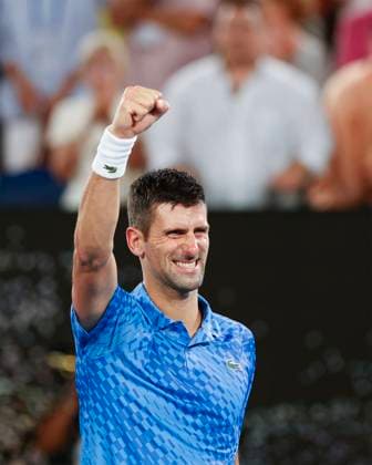 Novak Djokovic cheers after victory, jubilation, joy, emotion, Australian Open 2023, Melbourne Park, Melbourne, Victoria, Australia Copyright: xJuergenxHasenkopfx
