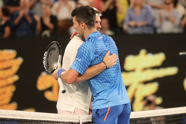 Novak Djokovic of Serbia celebrates defeating Tommy Paul of USA 7-5 6-1 6-2 during the Semi Final match, Day 12 at the Australian Open Tennis 2023 at Rod Laver Arena, Melbourne, Australia on 27 January 2023. Copyright: xPeterxDovganx 34782562