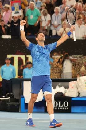 Novak Djokovic of Serbia celebrates defeating Tommy Paul of USA 7-5 6-1 6-2 during the Semi Final match, Day 12 at the Australian Open Tennis 2023 at Rod Laver Arena, Melbourne, Australia on 27 January 2023. Copyright: xPeterxDovganx 34782566