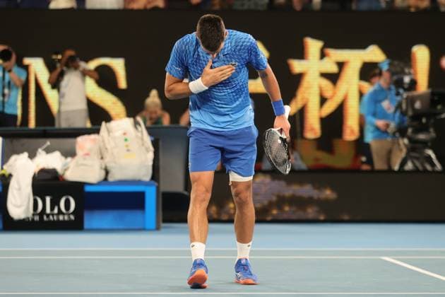 Novak Djokovic of Serbia celebrates defeating Tommy Paul of USA 7-5 6-1 6-2 during the Semi Final match, Day 12 at the Australian Open Tennis 2023 at Rod Laver Arena, Melbourne, Australia on 27 January 2023. Copyright: xPeterxDovganx 34782571