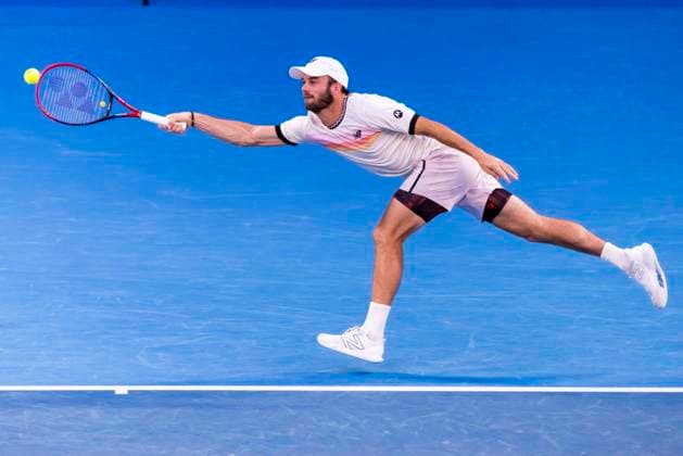 MELBOURNE, VIC - JANUARY 27: Tommy Paul of the United States of America in action during the Semifinals of the 2023 Australian Open on January 27 2023, at Melbourne Park in Melbourne, Australia. (Photo by Jason Heidrich Icon Sportswire) TENNIS: JAN 27 Australian Open Icon230127184